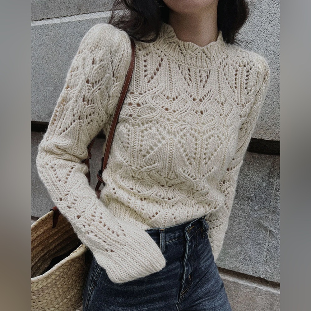 Off White Round Neck Cut Out Sweater